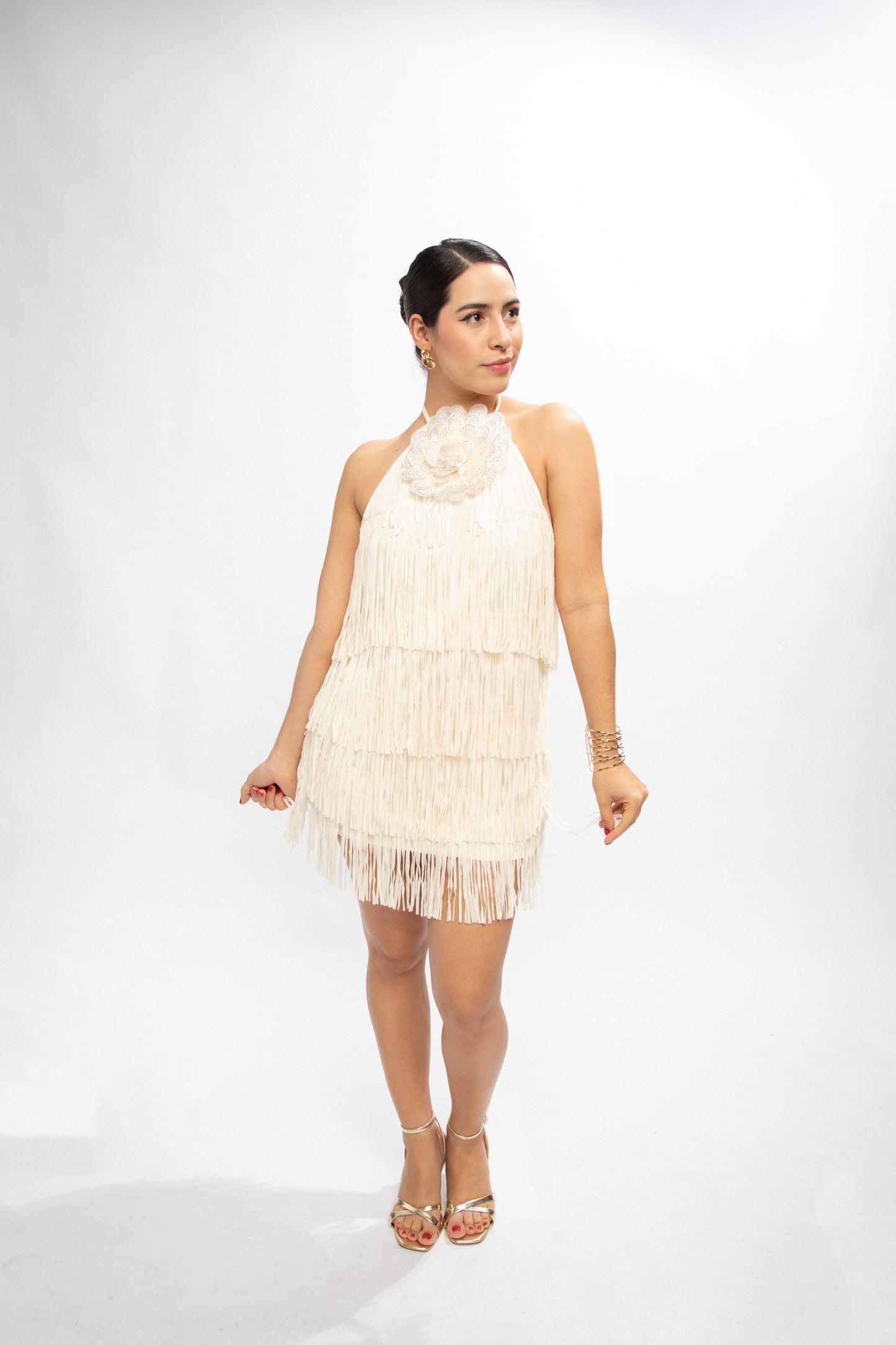 Vestido Corto Blanco Flor